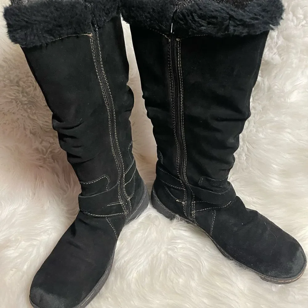 Bare traps Emalyn leather suede Black mid calf boots.Faux fur lining  SZ11M 9M